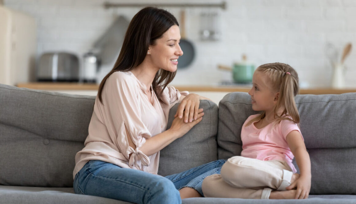 A mother talking with her daughter with her speech.