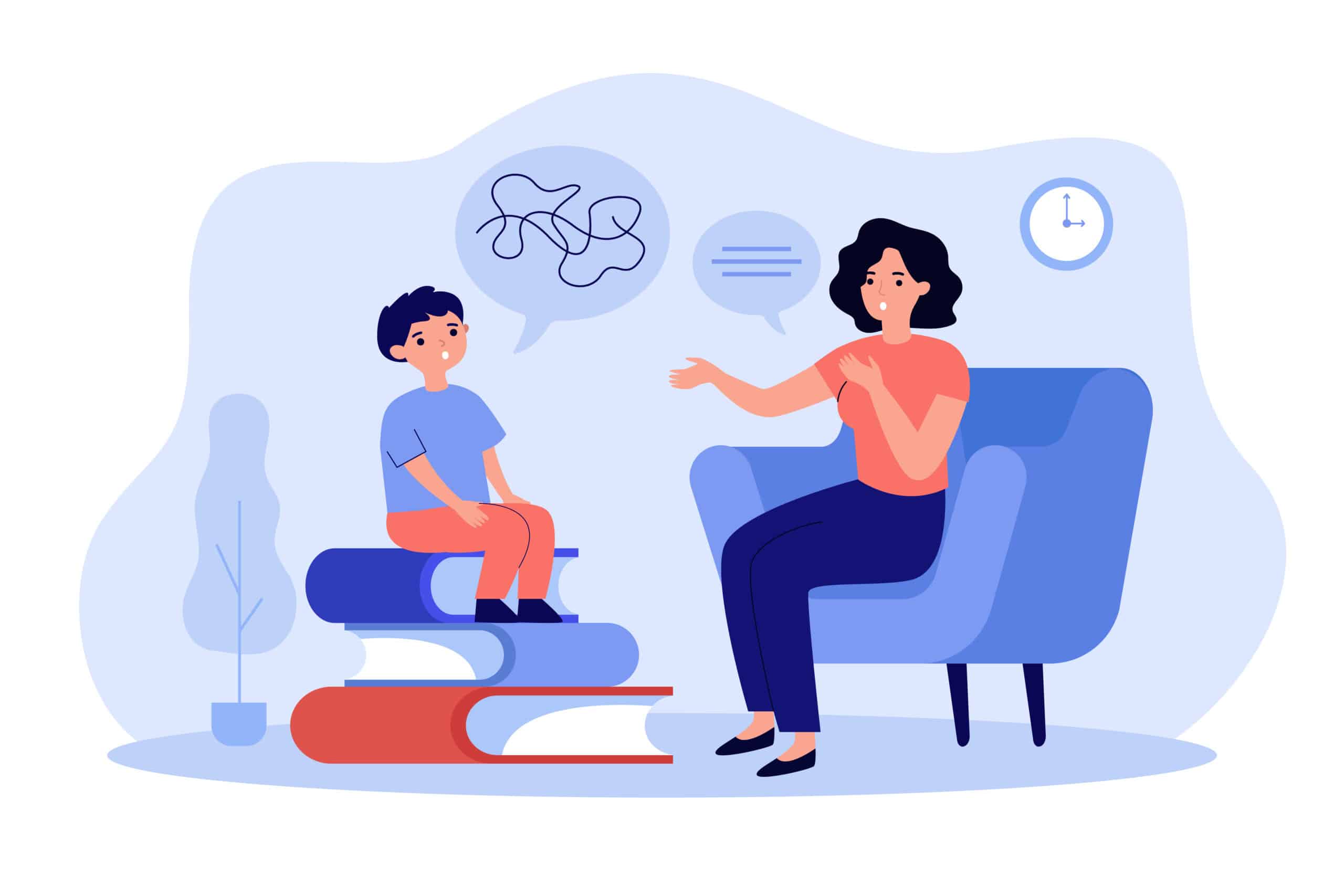 A child and parent talking.
